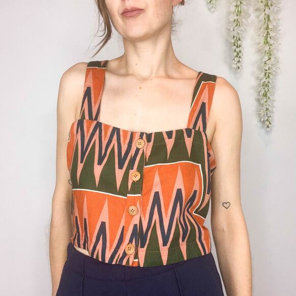 NWT VERONICA BEARD Tiffany Top multicolored buttoned crop top linen cotton 3038 - Picture 9 of 10